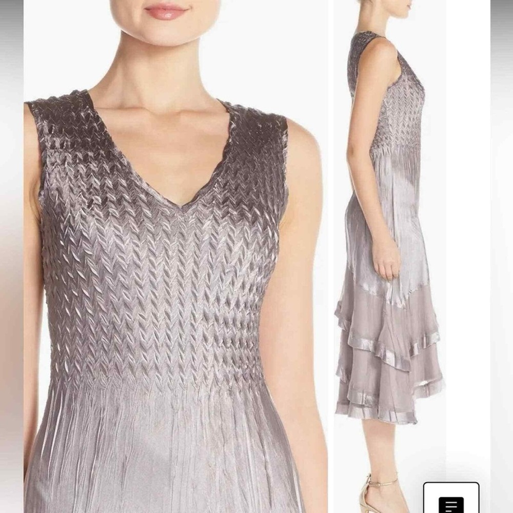 Komarov Charmeuse A-Line sleeveless ruffle midi dress size large